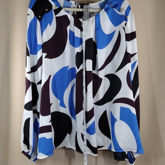 Liz Claiborne Plus Size Blue Black Geometric Pattern Cuffed Sleeves Formal Shirt - Picture 6 of 12